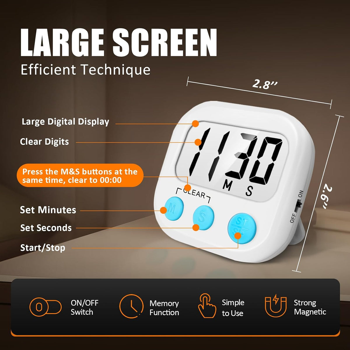 AOUCE Digital Kitchen Timers for Cooking, Timer for Kids 2 Pack White