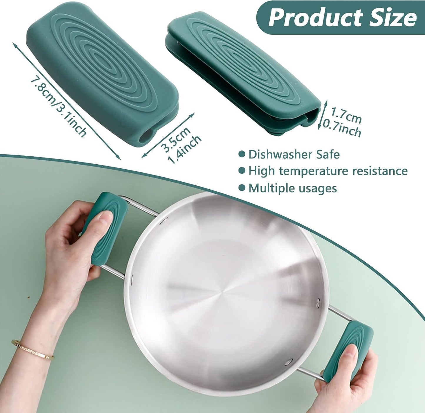 2Pcs Silicone Pot Handle Covers with Buttons, Heat Resistant Cast Iron Pot Assist Handle Covers, Non Slip Silicone Pot Holders, Reusable Hot Pot Grip Handle Sleeves (Gray)