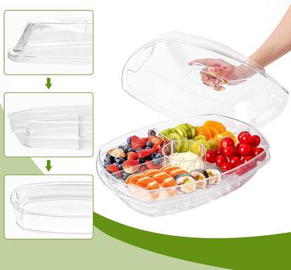 IVYHOME 3-Tier Chilled Serving Tray with Lid, 15" Fruit Ice Serving Platter with 4 Compartments, Shrimp Cocktail Serving Dish, Divided Serving Bowl for Parties