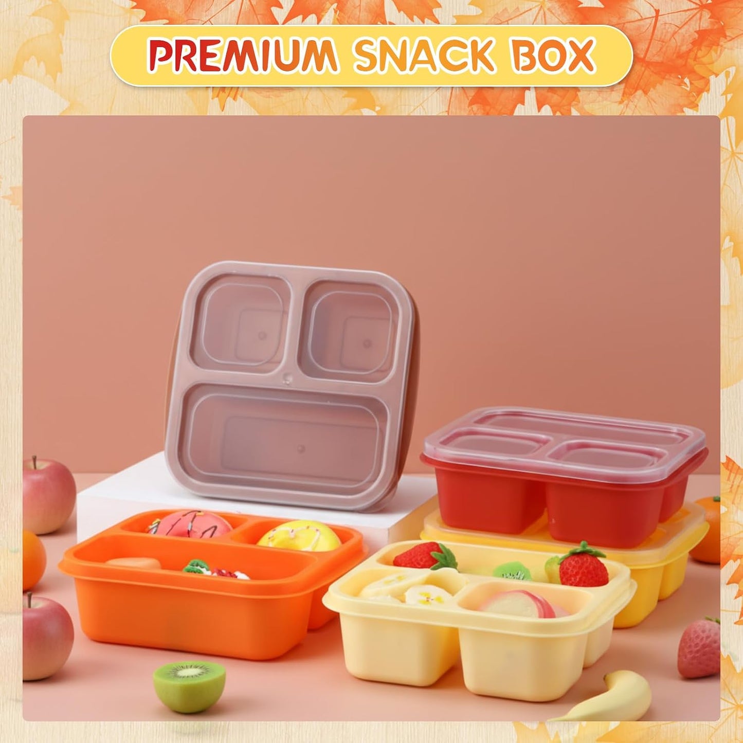 Honeydak 5 Pack Snack Containers 3 Compartment Bento Snack Boxes Divided Meal Prep Containers with Lids Reusable Adults Lunch Food Storage Box for School Work Travel(Elderberry)