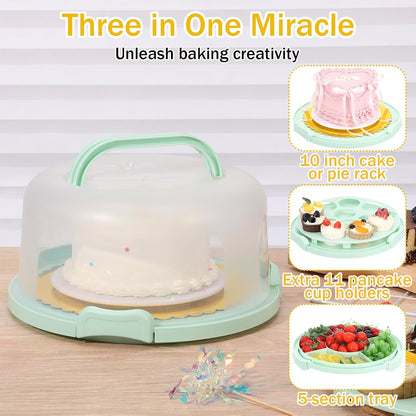 Cake Carrier with Lid and Handle Plastic Cupcake Carrier Holder with 10 Golden Boards and Insulated Bag 10-Inch Round Cake Container for Transporting Cupcakes Pies Snack and Desserts
