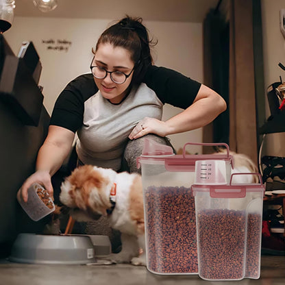 LEAWALK 5-7Lbs Dog Cat Food Storage Container with Upgraded Large Nozzle BPA-free, 4 Snap Seals Plastic Pet Food Storage Containers with Handles are Easy to Clean and Carry