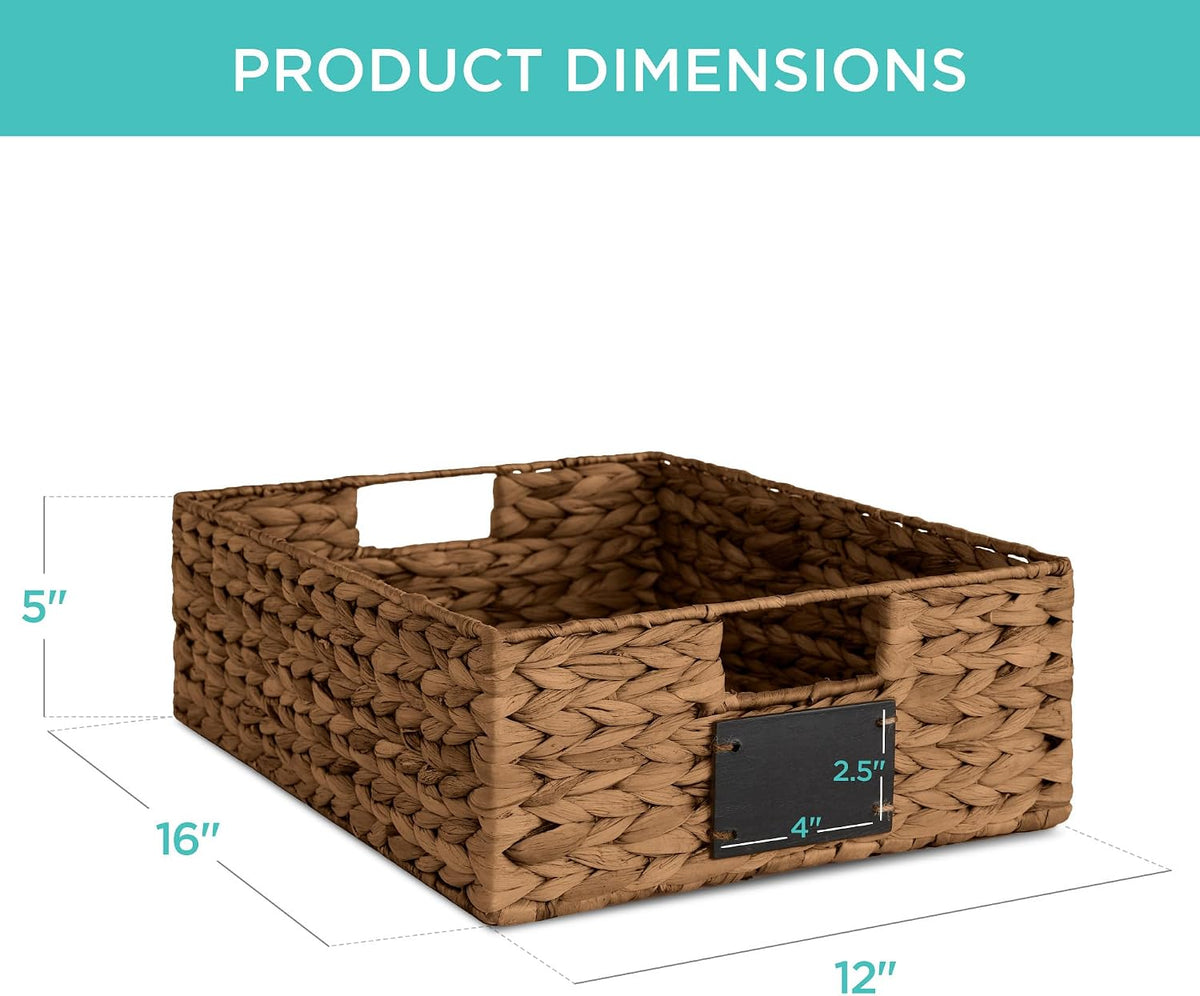 Best Choice Products Set of 4 9x12in Water Hyacinth Pantry Baskets, Woven Organizers w/Chalkboard Label, Chalk Marker - Natural