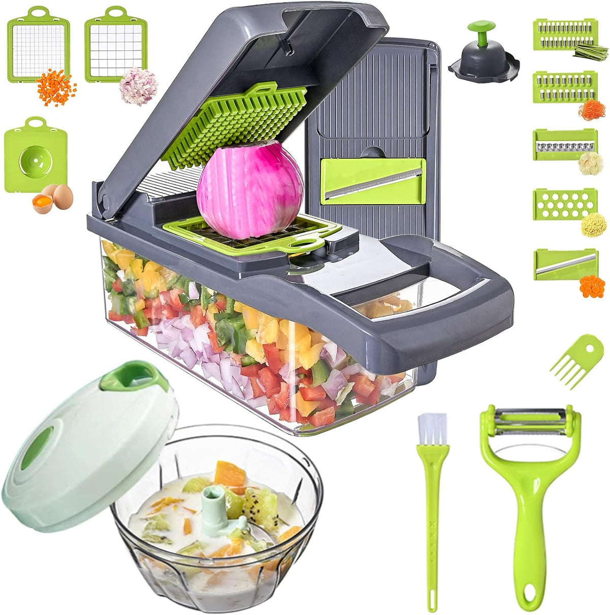 Vegetable Chopper with Container 13-in-1, 7 Blades Food Dicer Veggie Slicer