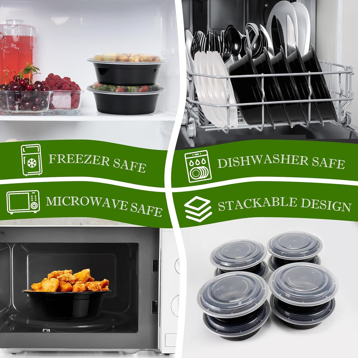 RANLITTLE Meal Prep Containers 50 Pack 38oz Reusable, Leakproof Food Storage Containers with Lids, BPA-Free Plastic To Go Take Out Bento Box Stackable Microwave & Freezer Safe