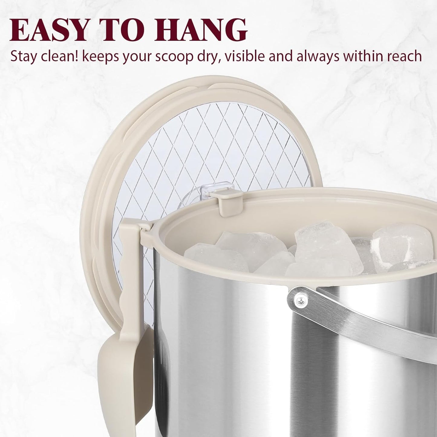 6.8L/7QT Insulated Ice Bucket with Lid & Scoop,Double-Wall Ice Bucket for Parties,Cocktail Bar(White)
