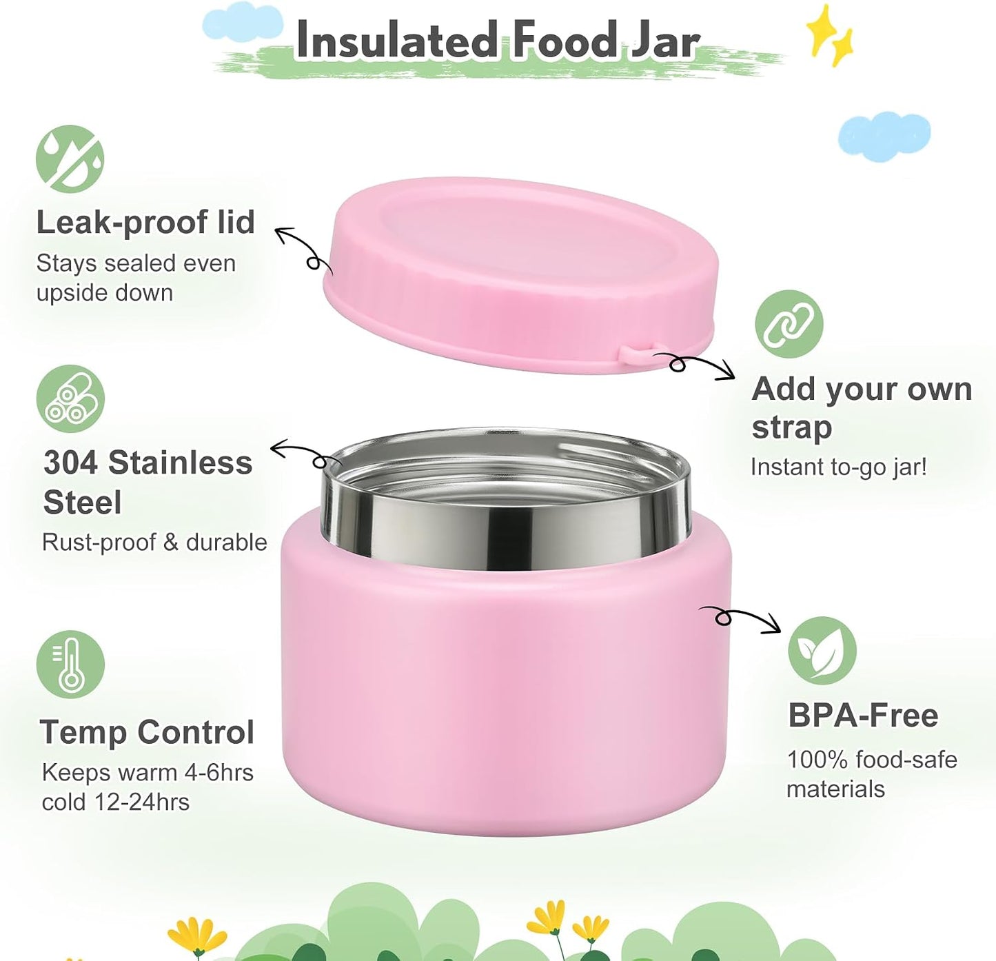 Lunch Box Kids with 5 Compartments, Insulated Food Jar & Utensils, Leak Proof Bento Box with Sauce Container, BPA-Free & Dishwasher Safe, Dinosaur Design(Purple)