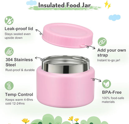 Lunch Box Kids with 5 Compartments, Insulated Food Jar & Utensils, Leak Proof Bento Box with Sauce Container, BPA-Free & Dishwasher Safe, Dinosaur Design(Purple)
