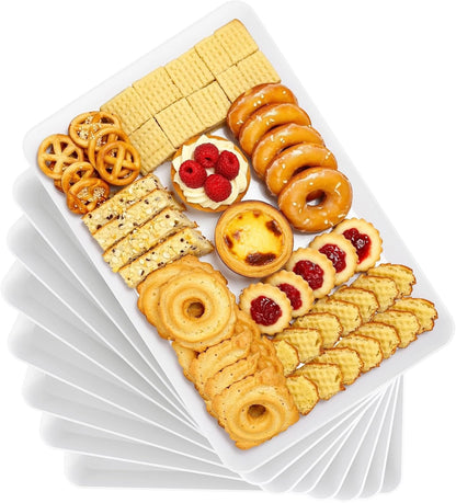 4-Pack Serving Tray, Serving Platter for Parties, Entertaining, Camping & Food Display, Reusable & Stackable Plastic Trays in Kitchen, Rectangular Food Platters for Cookie, Appetizer(White)