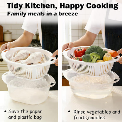 Large Batter Bowl with Lid and Tong, Mess-Free Shaker for Chicken Pork Fish Shrimp, 3-in-1 Colander Strainer and Food Storage Container for Kitchen