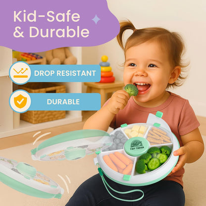 Snack Container for Toddlers with Lid, 5-Compartment BPA-Free Toddler Snack Spinner – Non Toxic, Leak-Proof, Easy Open, Dishwasher Safe Travel Snack Box for Toddlers (Mint Green)