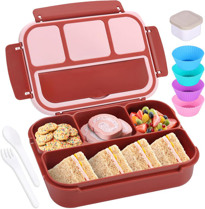 Bento Box Adult Lunch Box, Lunch Containers for Kids Girls Boys with 4 Compartments, Lunchable Food Container with Utensils, Sauce Jar, Muffin Liners, 40 Oz/5 Cup, Microwave Safe, Lavender