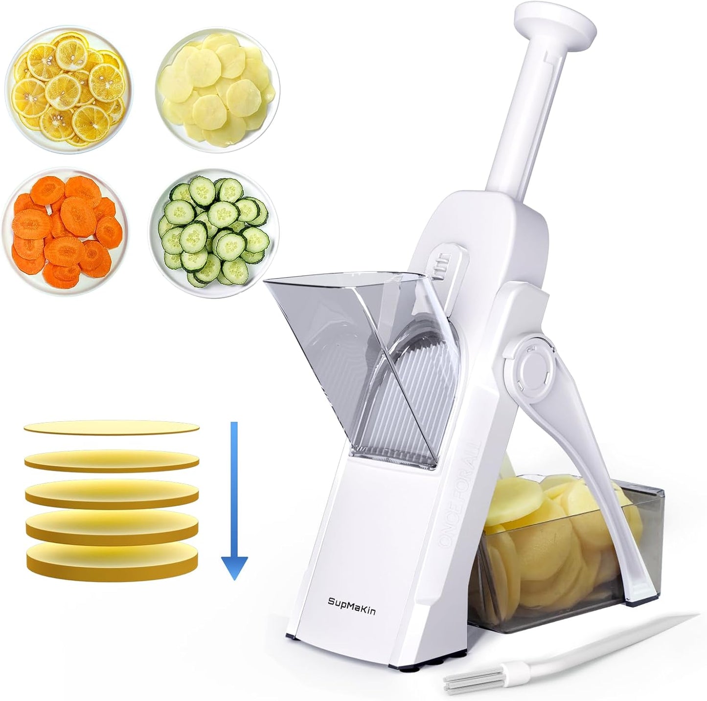 SupMaKin Safe Mandoline Slicer for Kitchen, Potato Slicer for Chips, Vegetable & Food Cutter,Thickness Adjustable 0.1-8 mm, Kitchen Faster Slice Artifact (Only Slicer)