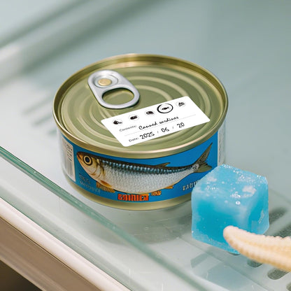 500 PCS Food Labels, 1.2x2.4 Inches, Waterproof & Strong Adhesion, Removable No Residue, Clear Food Storage Labels for Jars, Containers, Refrigerator, Freezer, Kitchen Organization