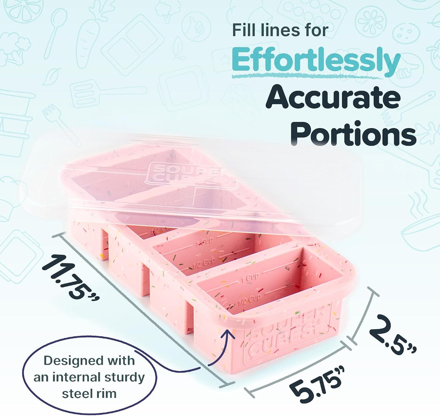 Souper Cubes 1 Cup Silicone Freezer Molds - Soup Cubes Perfect for Freezing Broth, Rice, Leftovers and More - Silicone Freezer Trays with Lids for Meal Prep - Aqua - 1-Pack