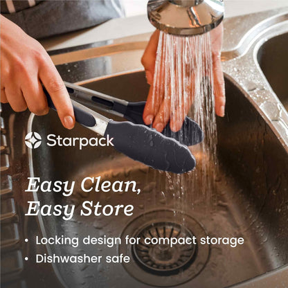 StarPack Premium Silicone Kitchen Tongs Set of 2 (9-Inch & 12-Inch) - Stainless Steel with Non-Stick Silicone Tips, High Heat Resistant to 480°F, For Cooking, Serving, Grill, BBQ & Salad (Cherry Red)