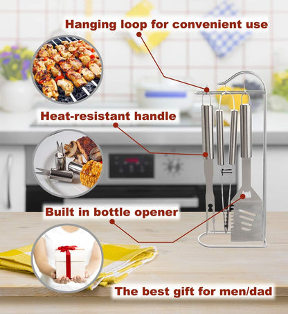 ROMANTICIST 20pcs Heavy Duty BBQ Grill Tool Set in Case - The Very Best Grill Gift for Father's Day and Christmas - Professional BBQ Accessories Set for Outdoor Cooking Camping Grilling Smoking