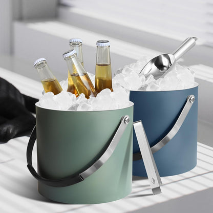 Bakpoco Insulated Ice Bucket with Silicone Lid, Scoop, Tongs & Strainer, 3L Stainless Steel Double Wall Ice Buckets for Parties & Cocktail Bar, Champagne Ice Bucket with Lid for Freezer, Ivory
