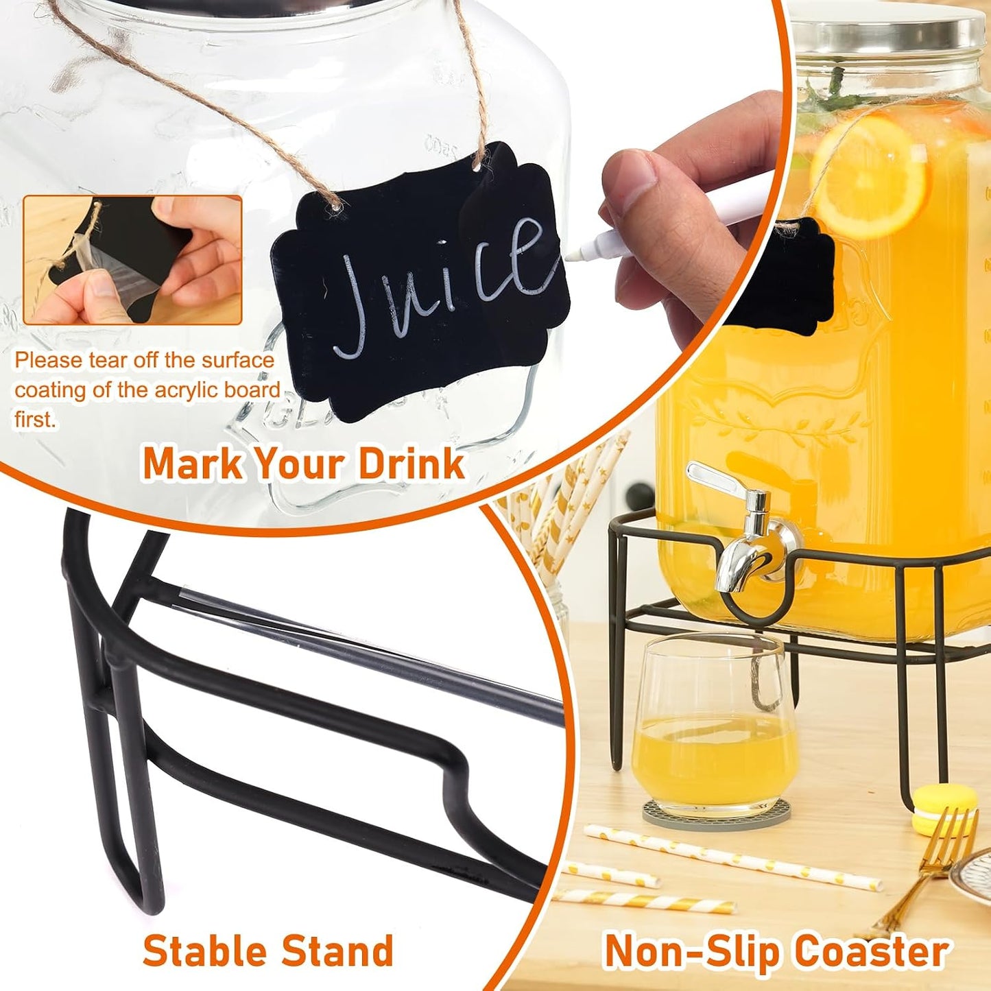Bululuo Glass Drinks Dispenser for Parties, 2 Gallon Beverage Dispenser with Stand for Juice and Iced Tea, Water Jug Dispenser for Lemonade, Party Essential Beverage Pitcher with Spout