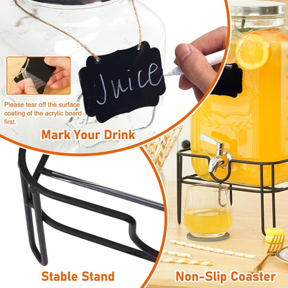 Bululuo Glass Drinks Dispenser for Parties, 2 Gallon Beverage Dispenser with Stand for Juice and Iced Tea, Water Jug Dispenser for Lemonade, Party Essential Beverage Pitcher with Spout