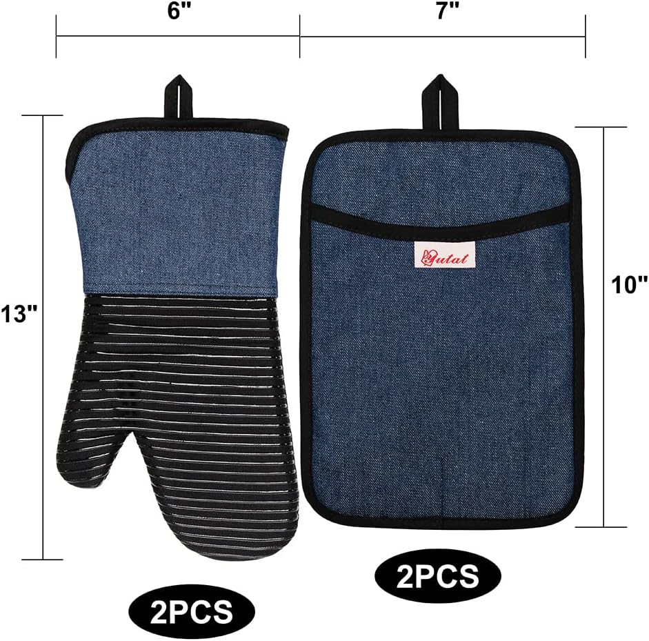 Yutat Silicone Oven Mitts - Oven Mitts and Pot Holders Sets Made of Non-Slip & BPA-Free Silicone, High Heat Resistant 500 Degrees, Perfect for Kitchen Cooking Baking BBQ, Peak Green