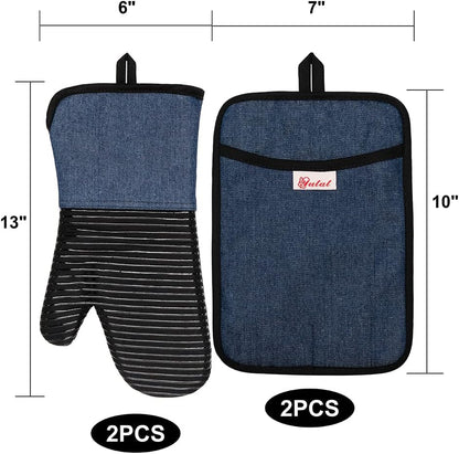 Yutat Silicone Oven Mitts - Oven Mitts and Pot Holders Sets Made of Non-Slip & BPA-Free Silicone, High Heat Resistant 500 Degrees, Perfect for Kitchen Cooking Baking BBQ, Peak Green