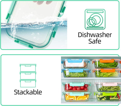 C CREST [10 Pack] Glass Meal Prep Containers, Food Storage Containers with Lids Airtight, Glass Lunch Boxes, Microwave, Oven, Freezer and Dishwasher Safe