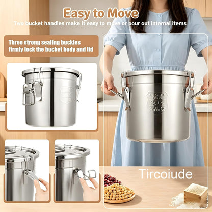 25lb Stainless Steel Containers with Lids, 12L/3.1gal 304 Stainless Steel Storage Containers, Metal Bird Seed Storage Container for Rice Flour Sugar Grain Coffee Bean Kitchen Jar