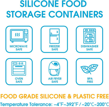 100% Silicone Food Storage Containers with Lids, 8 Pack, 10oz to 51oz, Reusable Leakproof Nesting & Stackable Silicone Bento Lunch Box, Microwave Freezer Dishwasher Oven Safe, BPA Free, Slate Green