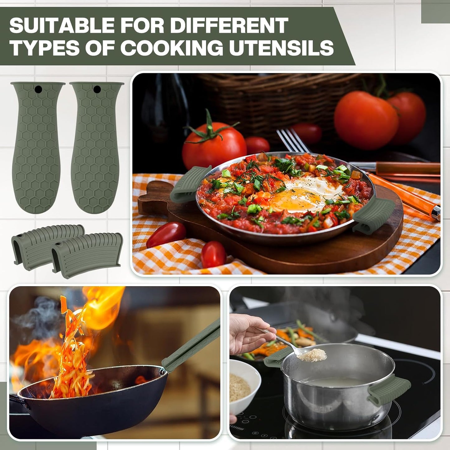 Patelai 8Pcs Silicone Cast Iron Handle Cover,Black