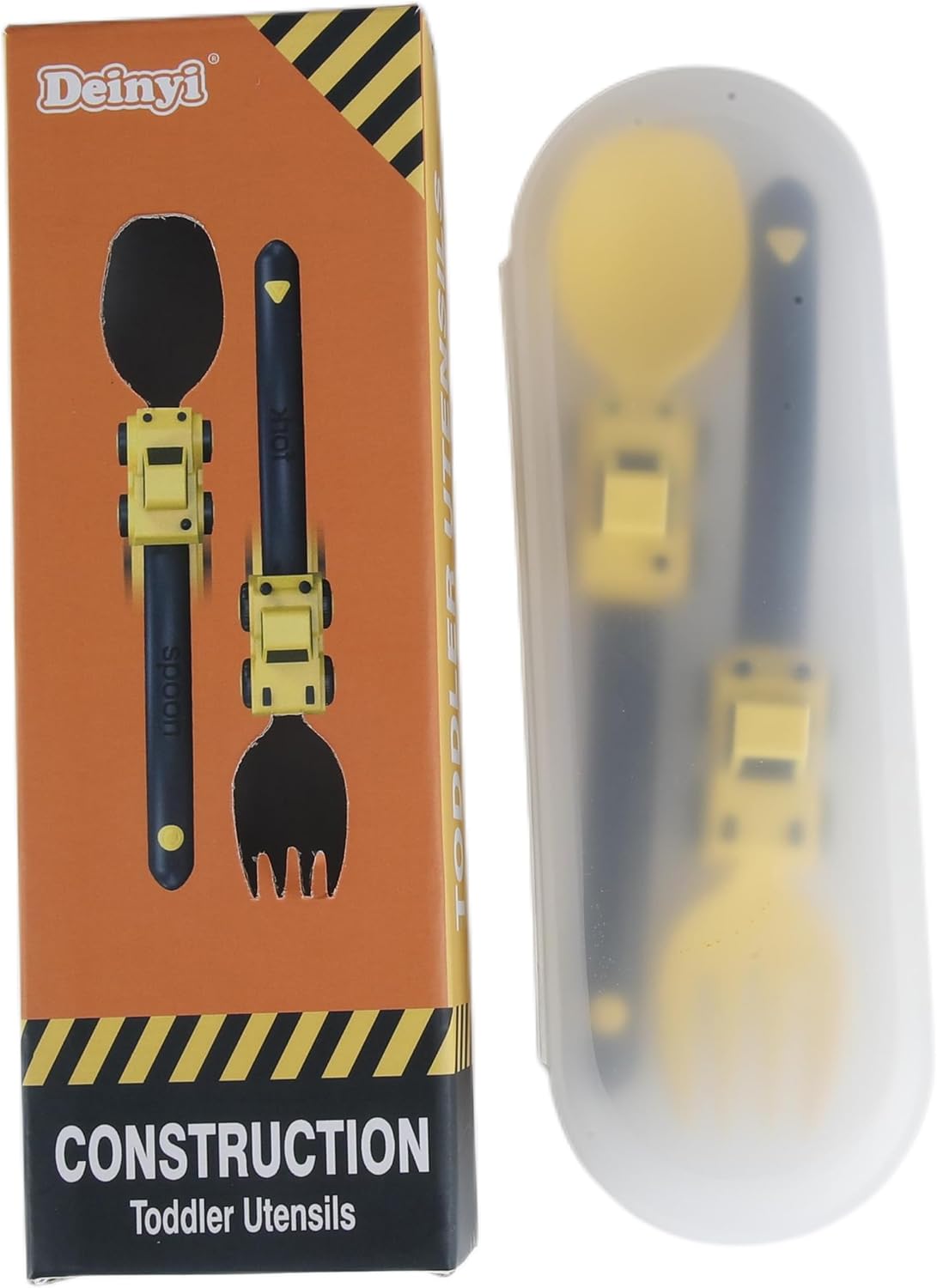 Deinyi Construction Toddler Utensils - Toddler Forks and Spoons - Kids Construction Toys Utensils - Forks and Spoons Silverware Set - Easter Birthday for 1 2 3 4 5 year old, Yellow