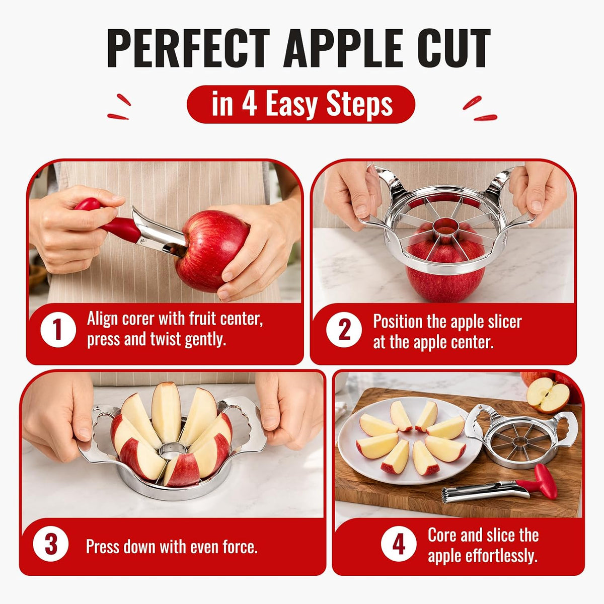 YYP Heavy Duty 8-Blade Apple Slicer, Extra Large Stainless Steel Apple Cutter & Corer, Sharp, Easy to Use, Dishwasher Safe for Apples & Fruits