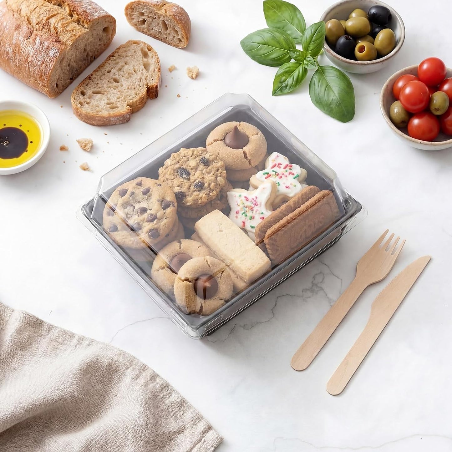 Shellwei 5 Pack Extra Large Charcuterie Board with Lids, 18 x 12 Inch Plastic Catering Trays for Cookies, Desserts, Candy, Reusable Serving Platters for Travel Party