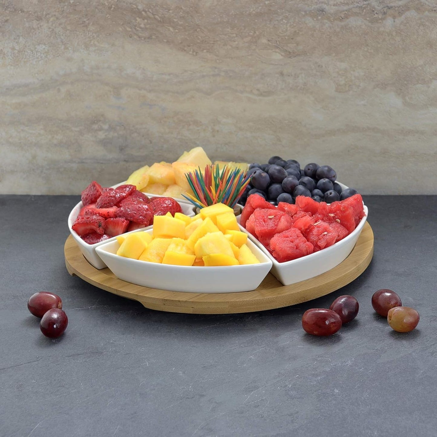 Elama Signature 12 1/4 Inch 6pc Lazy Susan Appetizer and Condiment Server Set