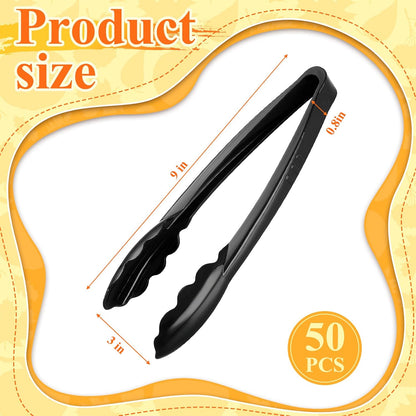 Plastic Tongs, 9 Inch Disposable Serving Tongs,Black