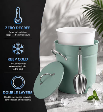 3Qt Black Galvanized Ice Bucket with Lid, Scoop & Handles - Ideal for Cocktails, Parties, BBQs, Wine & Champagne. Double-Layer Insulated Outer & Galvanized Inner Layer, Perfect for Home & Outdoor Use