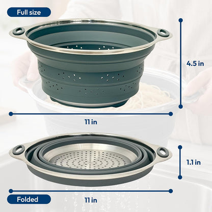 Collapsible Silicone & Steel Colander, Strainer, Large, Gray