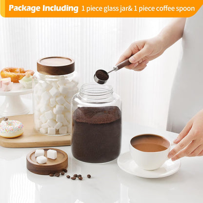 6 pc Glass Spice jars Glass Jars with Screw Lid 5 oz Acacia Wood Glass Herb Sugar Coffee Bean Ground Container Food Storage Canister for Candy Pantry Tea Seasoning Meal Prep Snack (6*150ml(5oz))