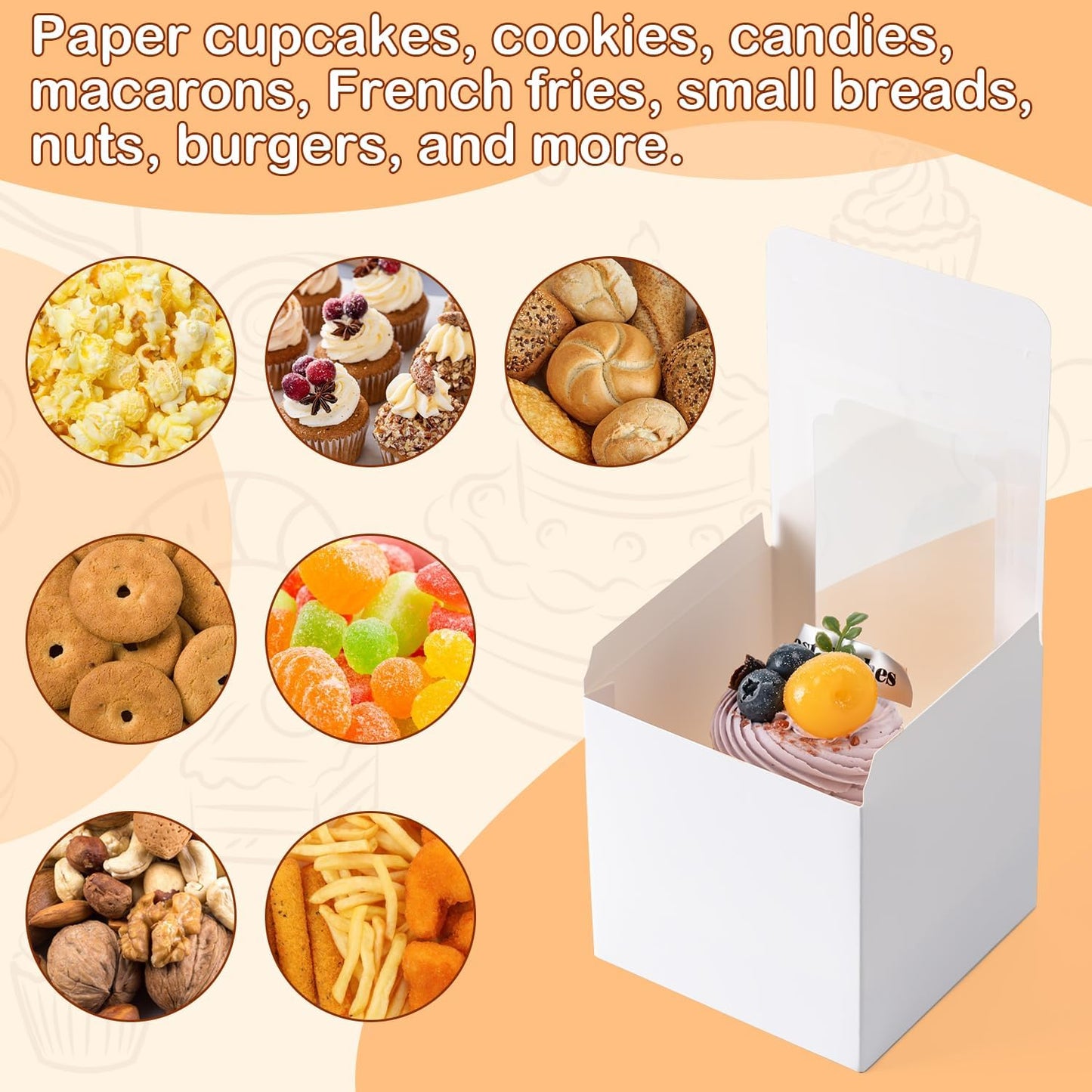 Hoewina 28PCS Cupcake Boxes, Individual Cupcake Containers with Window, Food Grade Cupcake Holders Carrier with Inserts, Stackable Deep Cake Box for Birthday Holiday Party Bakery Supplies (White)