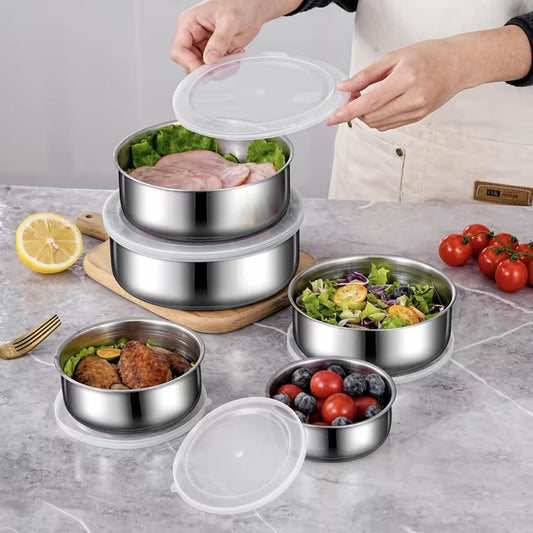 5 Pcs Stainless Steel Mixing Bowls with Lids, Nesting Food Storage Containers for Kitchen Fridge, Stackable Metal Serving & Prep Bowl Set