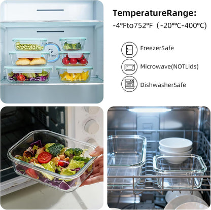 8-piece glass food storage container, glass pre meal preparation container, with sealing cover, suitable for use in microwave ovens, ovens, refrigerators, and dishwashers
