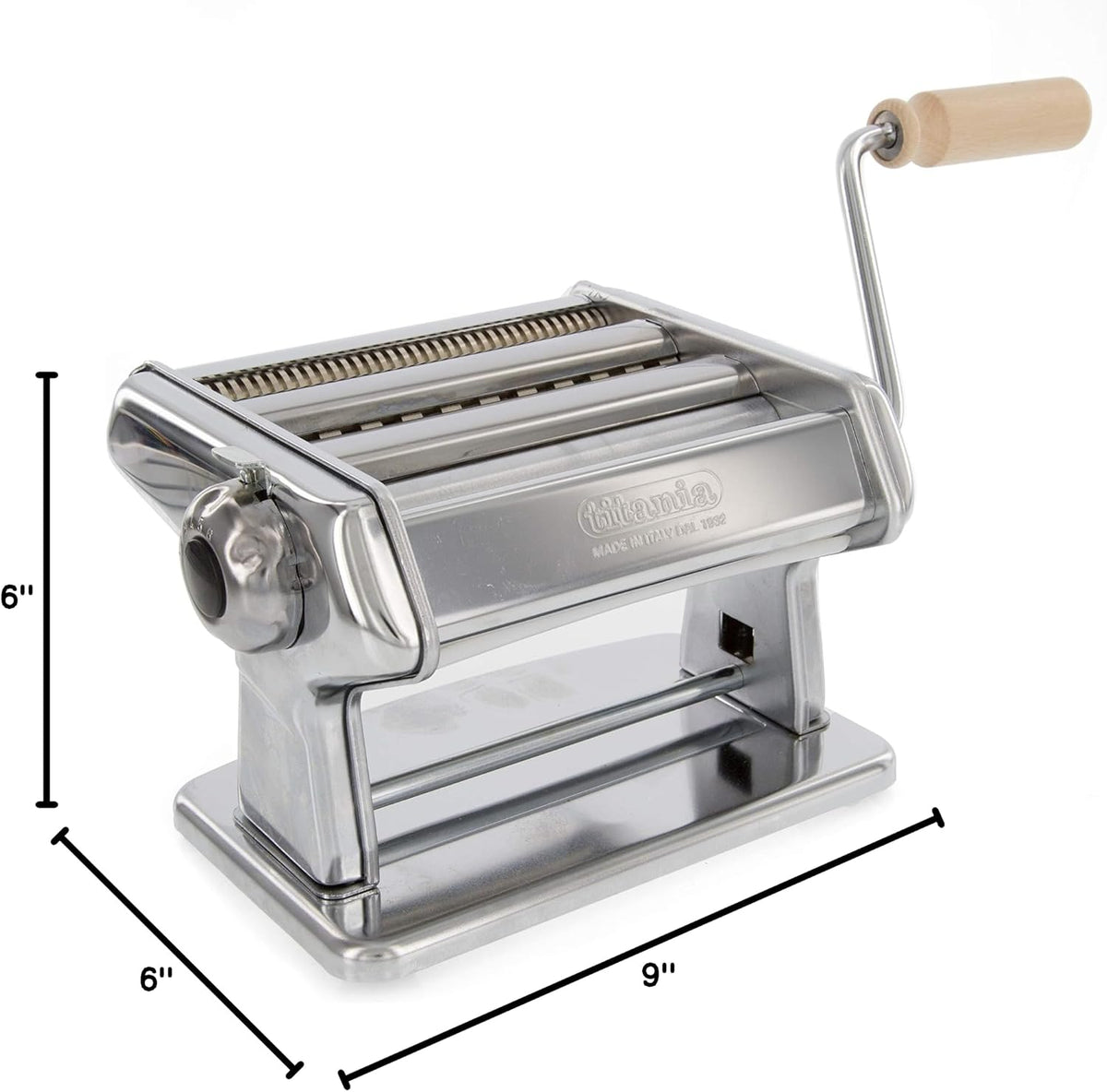 Pasta Maker Machine by Imperia- Heavy Duty Steel Construction w Easy Lock Dial and Wood Grip Handle- Model 190