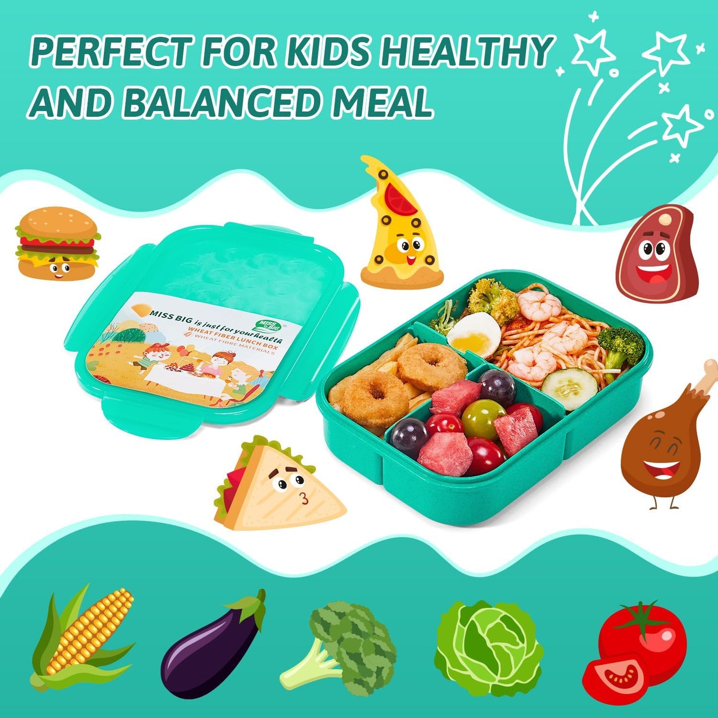 MISS BIG® Bento Box,Bento Box Adult,Lunch Box,Leak Proof Lunch Containers,No BPAs and No Chemical Dyes Bento Lunch Box,Dishwasher and Microwave Safe Lunch Containers for Adults(1900ml Gray)
