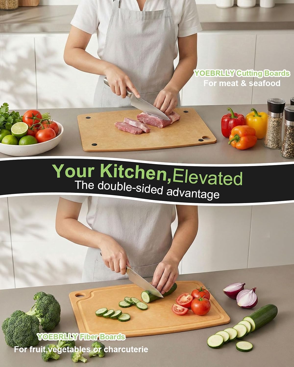 3PCS Wood Fiber Cutting Board - Dishwasher Safe Cutting Boards for Kitchen Set of 3 Composite Wood Chopping Boards with Juice Groove, Non-Slip Feet & Lightweight Eco-Friendly for Indoor/Outdoor Used