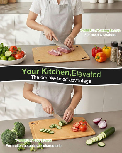 3PCS Wood Fiber Cutting Board - Dishwasher Safe Cutting Boards for Kitchen Set of 3 Composite Wood Chopping Boards with Juice Groove, Non-Slip Feet & Lightweight Eco-Friendly for Indoor/Outdoor Used