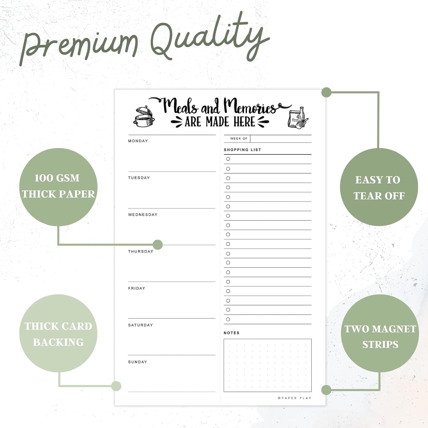 Magnetic Meal Planning Pad for Fridge 52 Undated Tear-off Sheets, 6x9 Inch Meal Planning Notepad for Meal Planner & Grocery List with Magnet, Weekly Meal Planner with Tear Off Shopping List