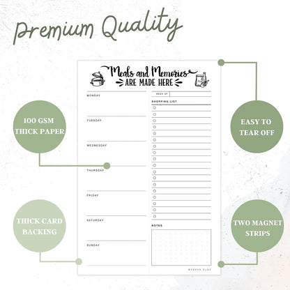Magnetic Meal Planning Pad for Fridge 52 Undated Tear-off Sheets, 6x9 Inch Meal Planning Notepad for Meal Planner & Grocery List with Magnet, Weekly Meal Planner with Tear Off Shopping List