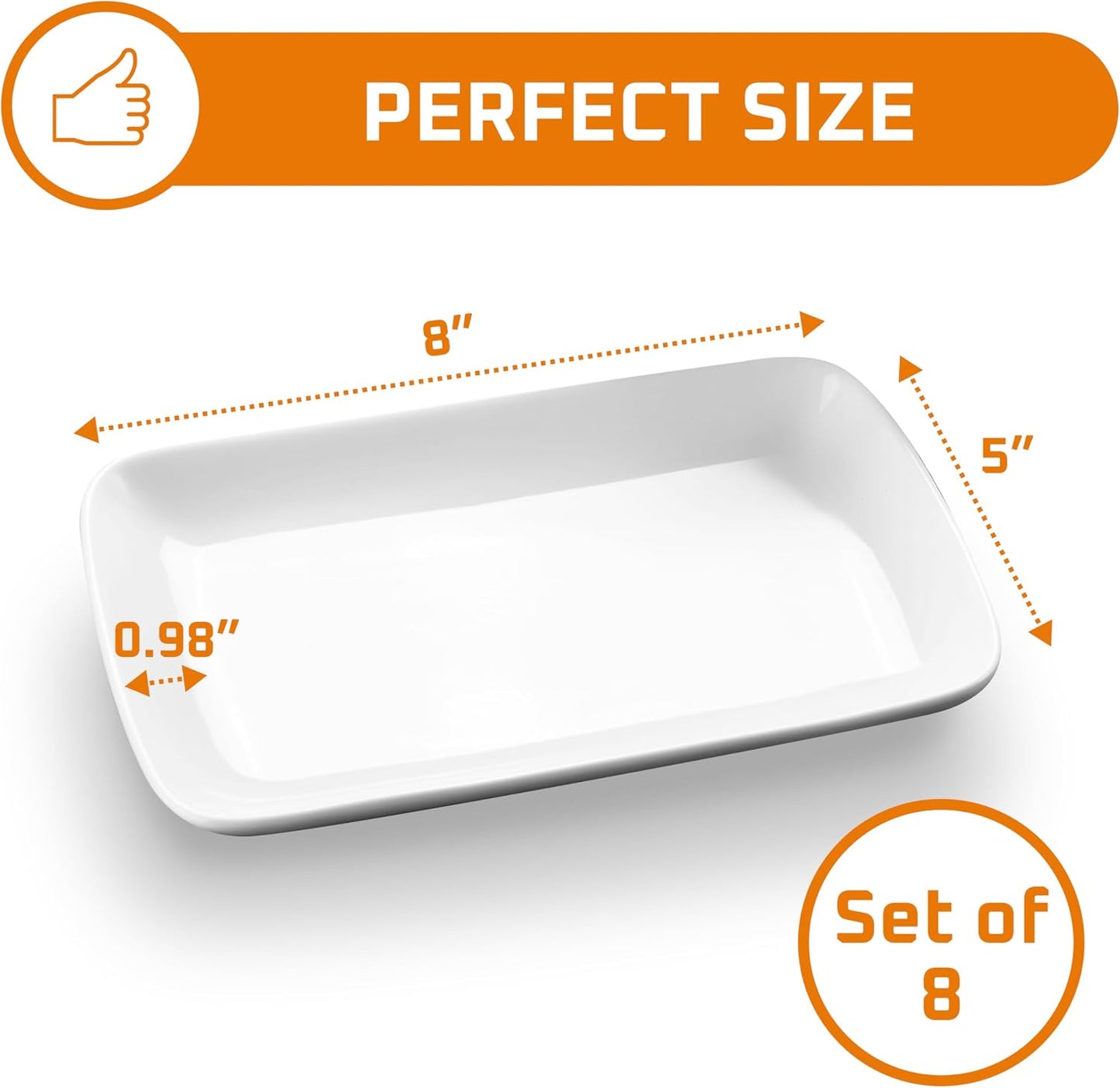 Bruntmor White Rectangular Platter Plates Set of 8 - Ceramic Serving Dishes - 8'' White Plates Serving Tray for Dessert Appetizer, Salad - Microwave Oven Safe - Perfect for Dinner and Party Buffet