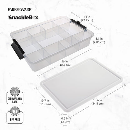 Farberware Small Build-a-Board Snacklebox with Locking Plastic Cutting Board Lid, Portable Charcuterie Storage with 7 Compartments