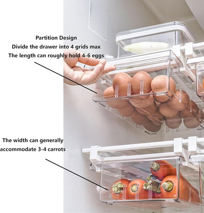 YekouMax Fridge Drawer Organizer, Refrigerator Organizer Bins, Pull Out with Handle, Shelf Holder Storage Box, Clear Container for Food, Drinks, Fit for Fridge Shelf Under 0.6" (1 Pack Medium)